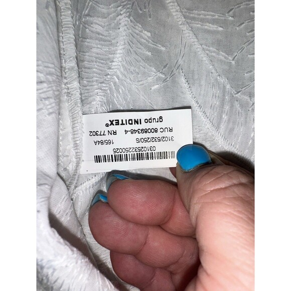 Zara White Fringe Textured Button-Up Shirt Long Sleeve Feather Pattern Sz S - Picture 8 of 13